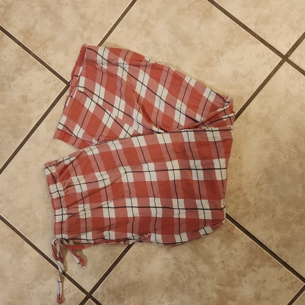Pink and white plaid pajama pants